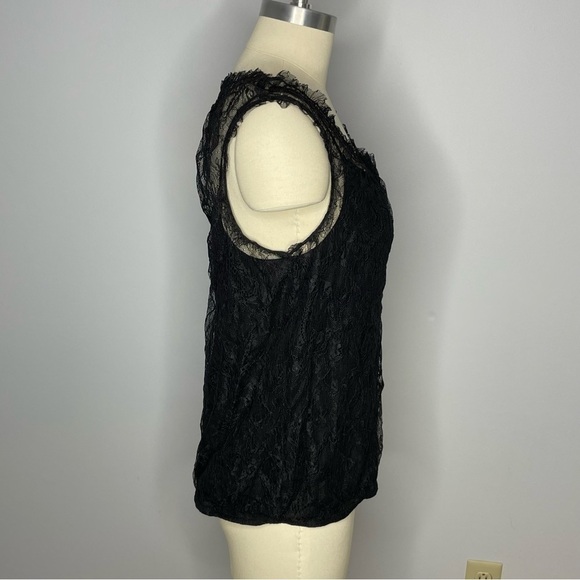 Ann Taylor LOFT Black Camisole with Lace and Buttons Overlay Top- Size Small - Picture 5 of 7